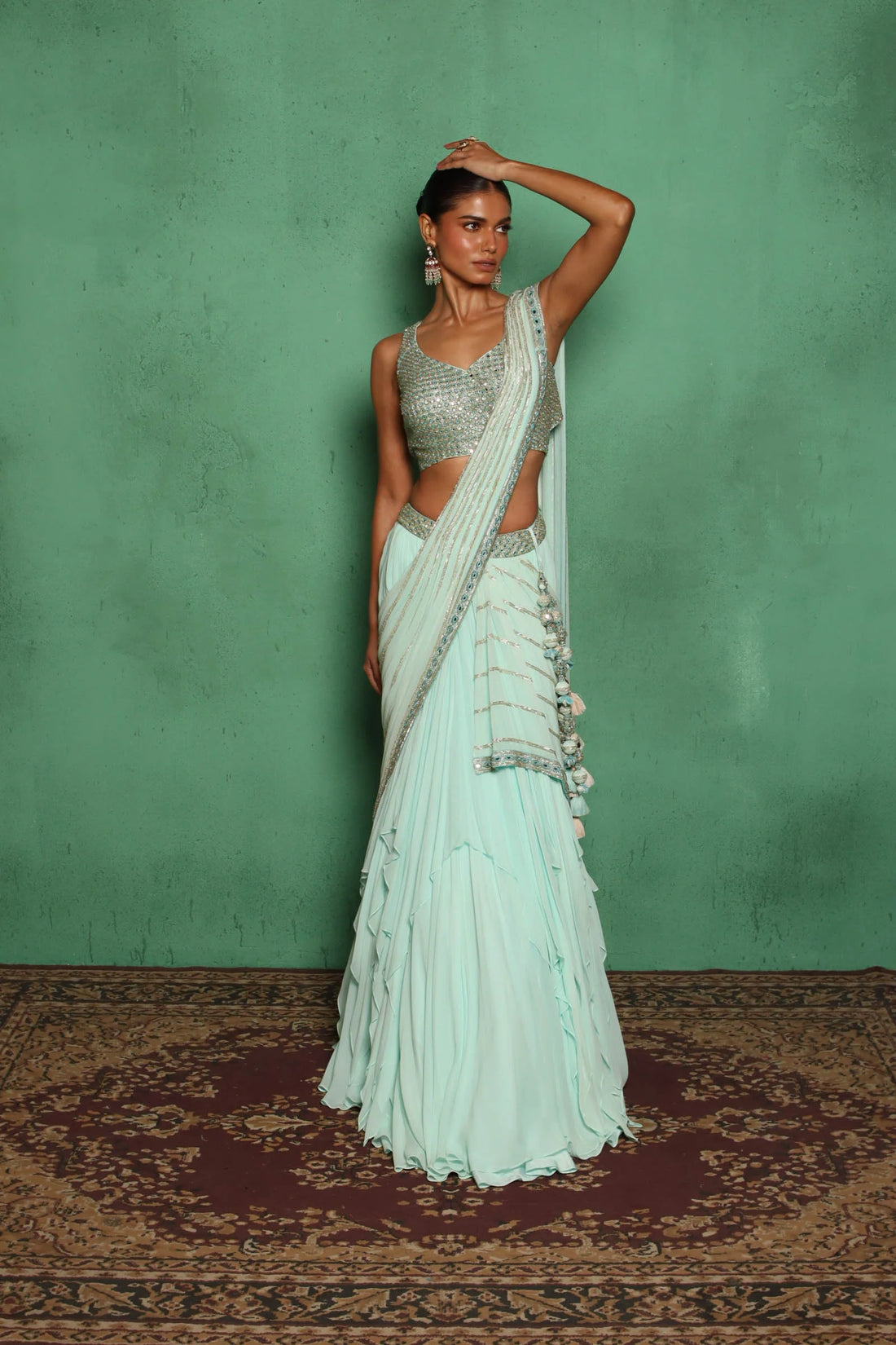 Fish Scale Line Waterfall Lehenga