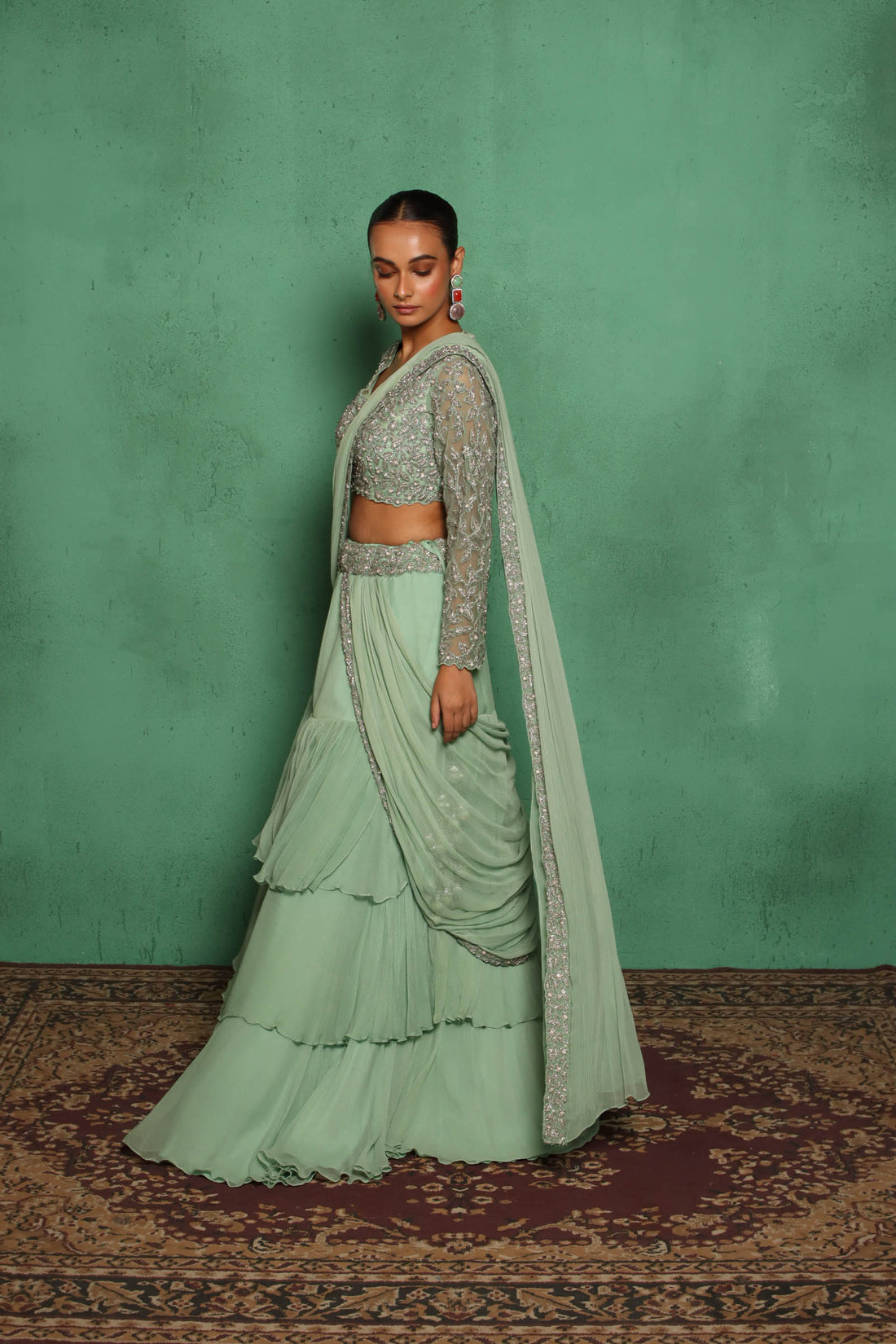 Hydrangea Lehenga (Teal)