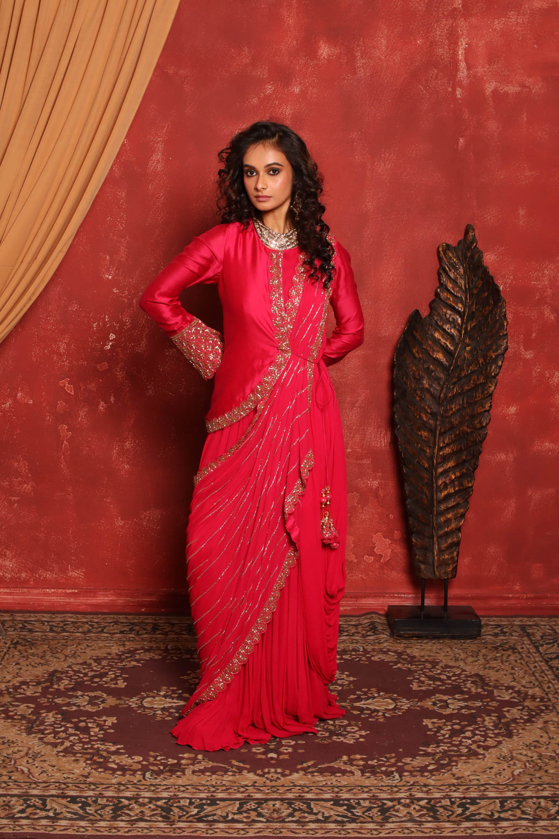 Fusion Drape Anarkali (Hot Pink)