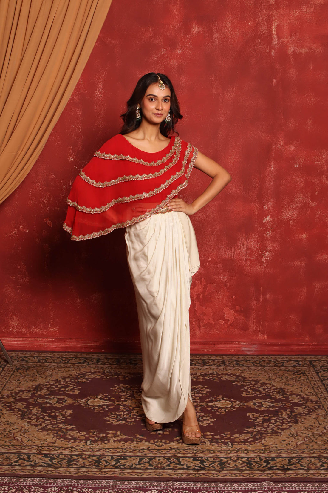 Layered Cape Dhoti Set