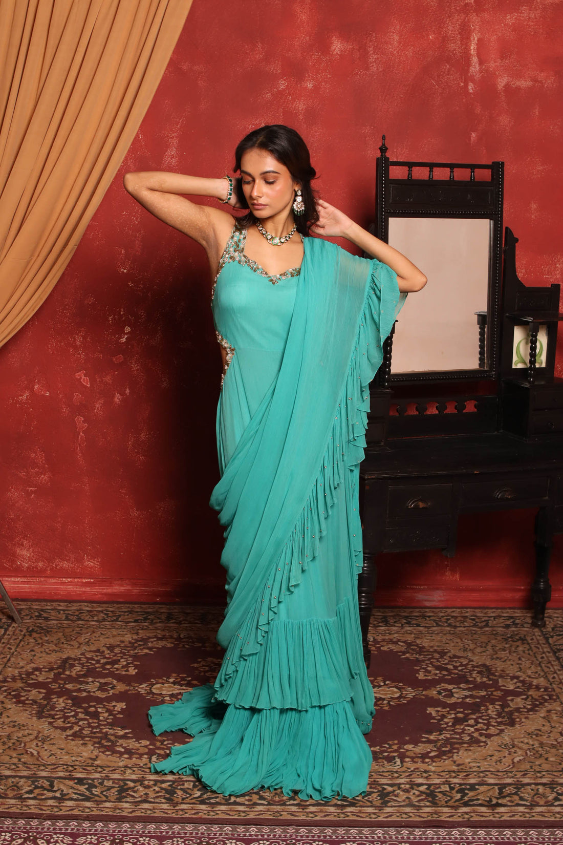 Side Cut Ruffle(Turquoise)