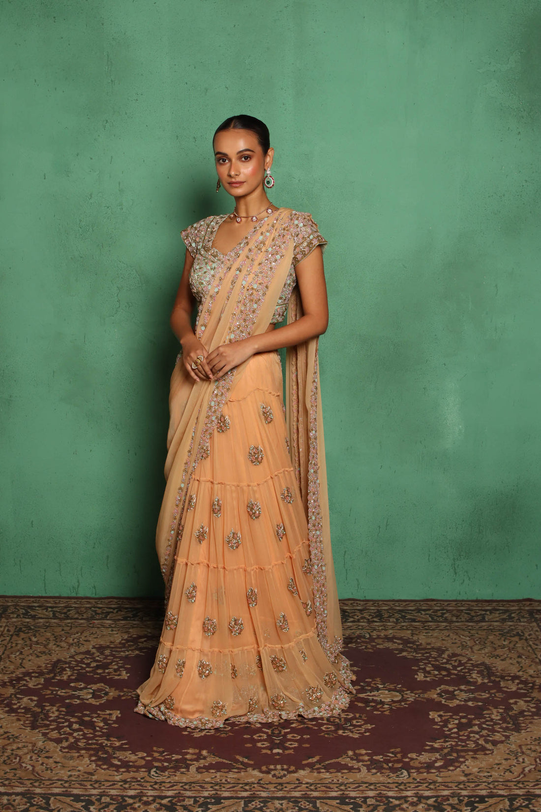 Line Palla Saree (Peach)