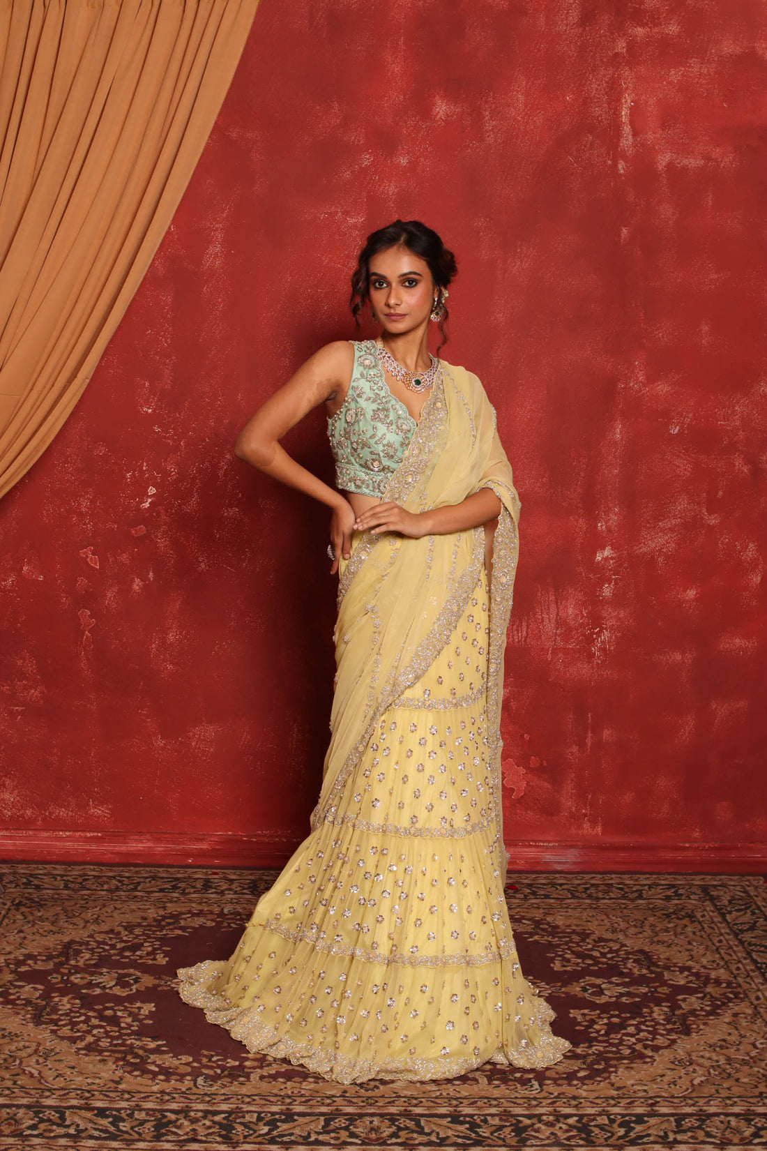 Heavy Bootie Saree (Lime Yellow)