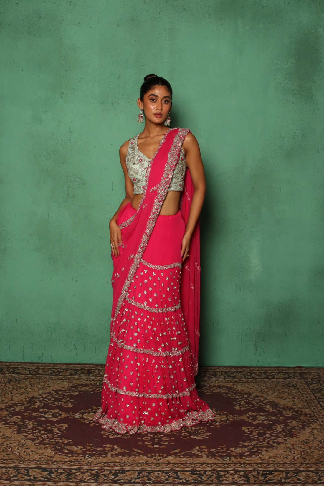 Heavy Bootie Saree (Hot Pink)