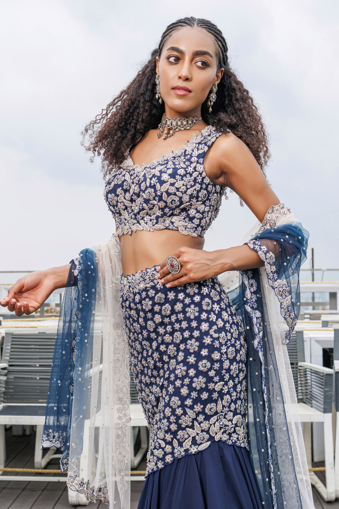 Mermaid 3D Lehenga (Midnight Blue)