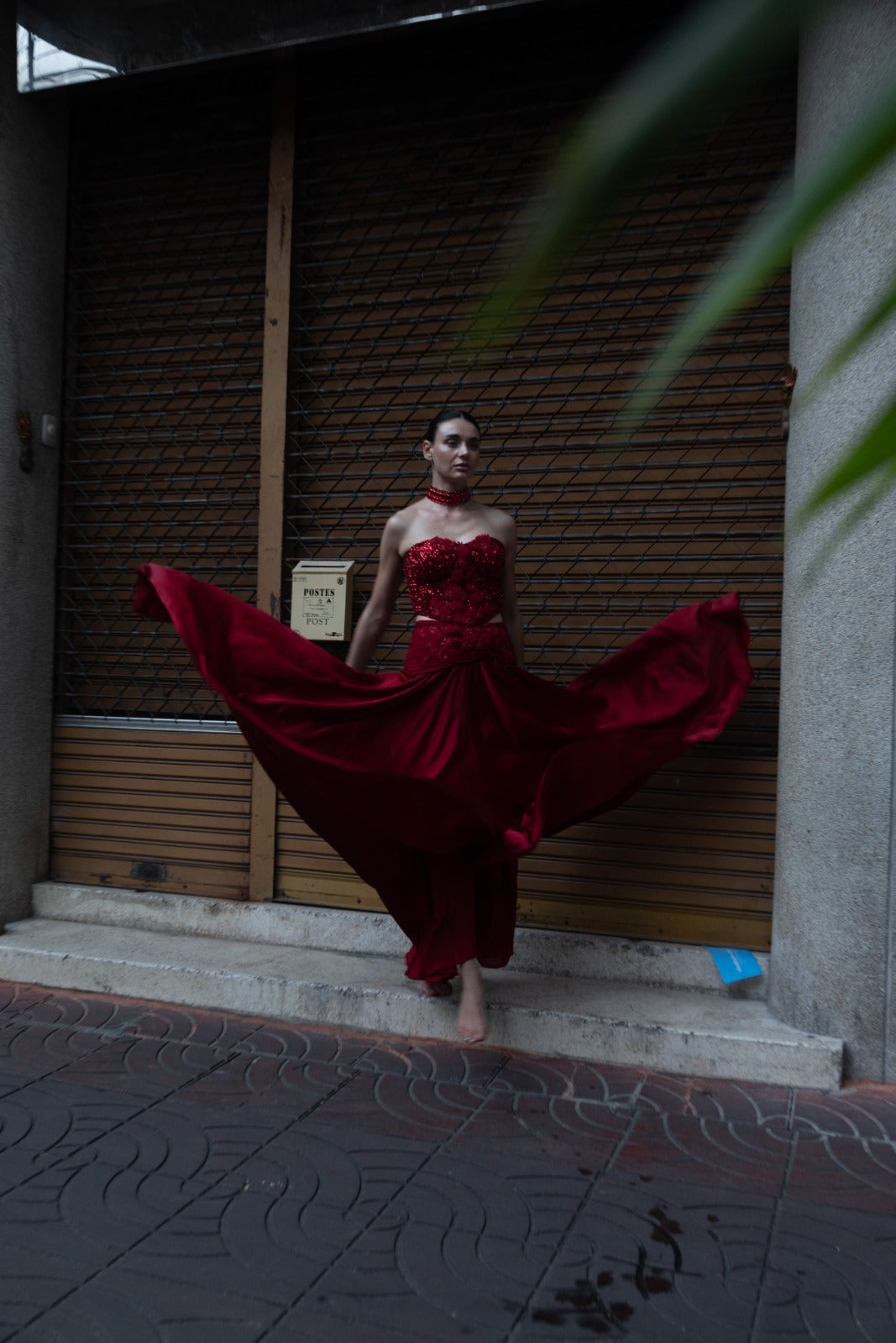 Radiant sequins off shoulder gown (Red)