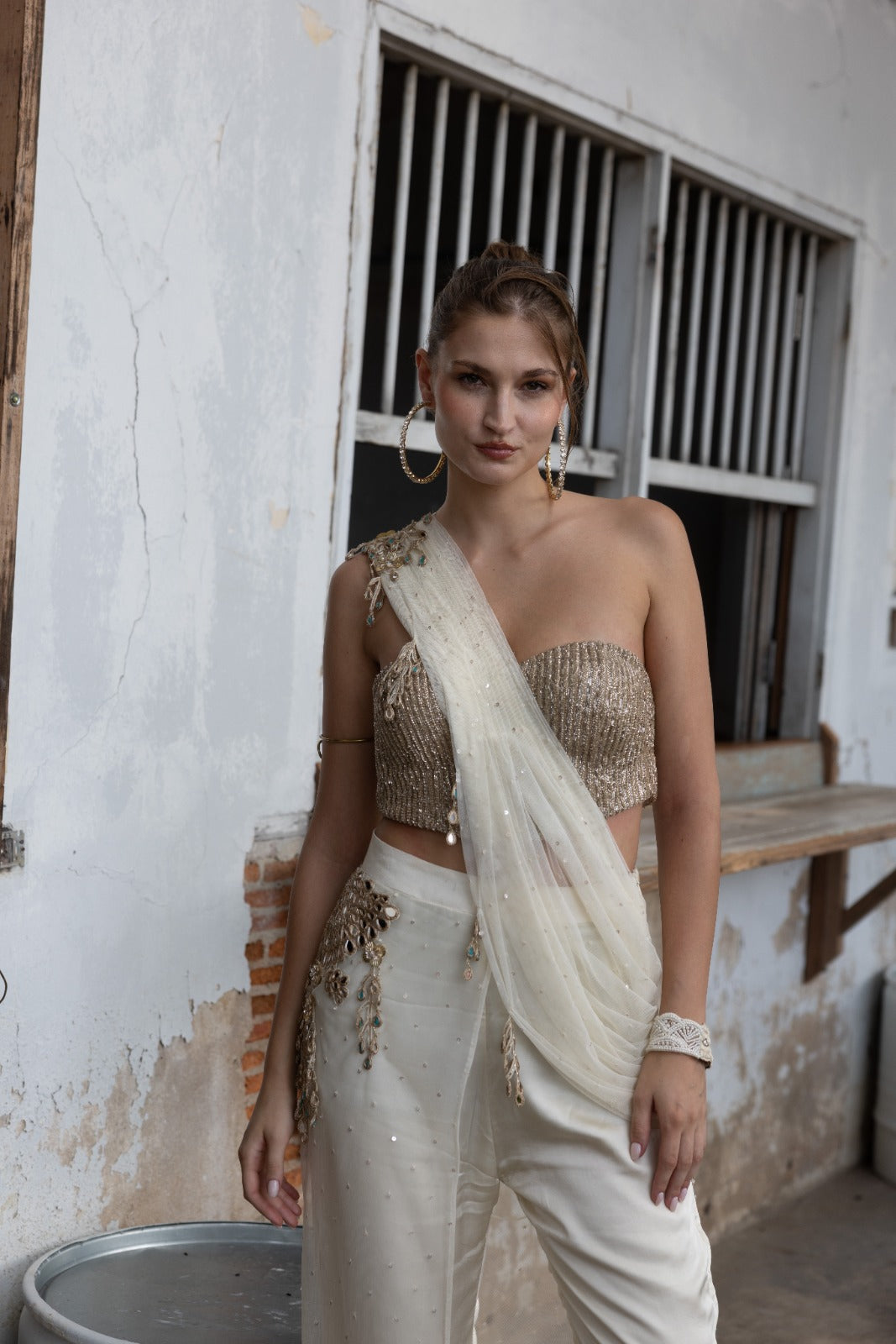 Barfi corset with pant drape